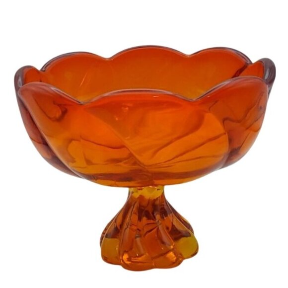 Viking Glass Persimmon Orange Epic Twist Compote Pedestal Candy Dish Bowl Vtg - Picture 1 of 6
